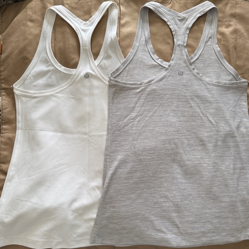 Lululemon 2 Tank Top Set Women's Racerback Soft White & Space Gray Size 12 - Picture 4 of 5